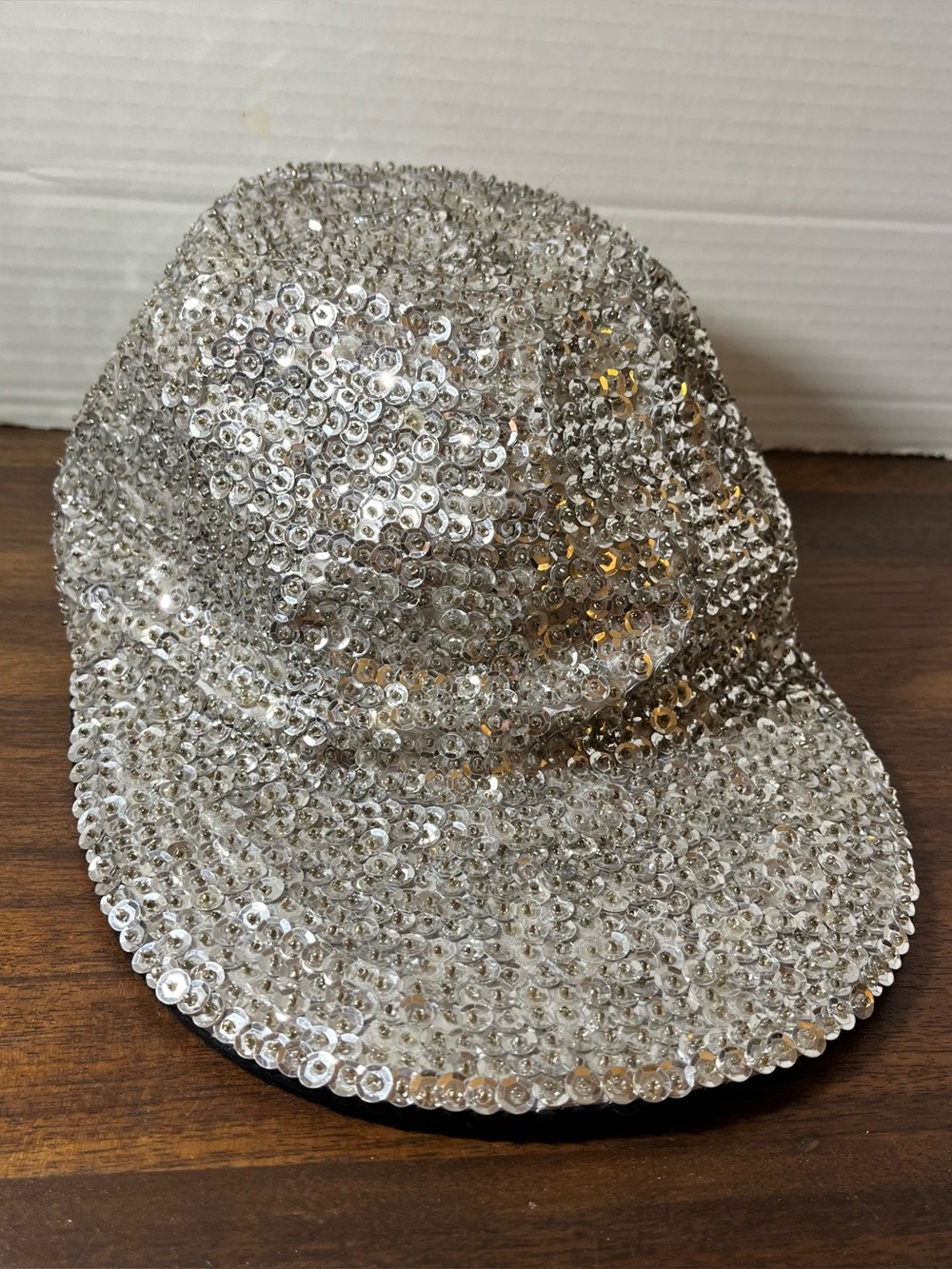 Vintage Far Away Silver Sequin Baseball Hat Cap Shiny New Years Eve